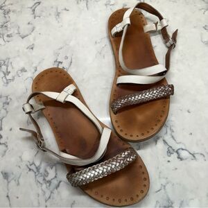 UGG Jordyne White silver tan Braided buckle sling back Leather Sandals